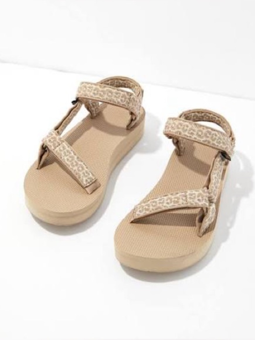 Teva Women’s Tan Platform Sport Sandals with Patterned Straps